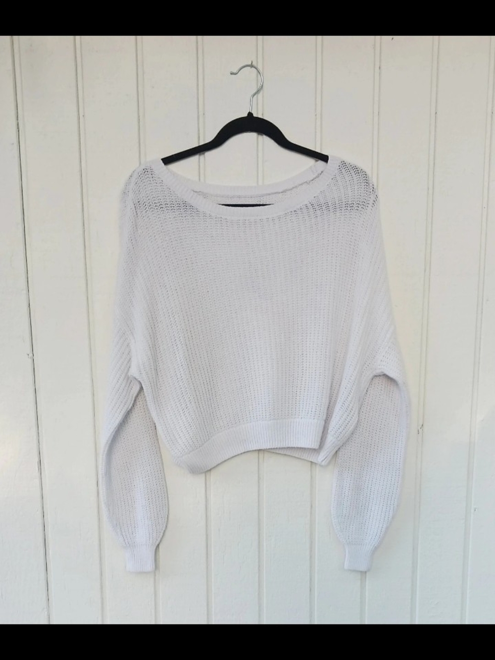 Hollister White Lightweight Open-Knit Crewneck Sweater